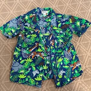 Hatley Safari Adventure Kids Pajama Top - Blue and Green